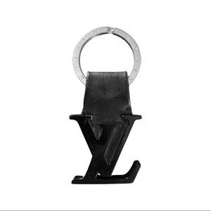 Authentic Louis Vuitton LV Keychain Key Ring Bag Charm Black Leather & Metal